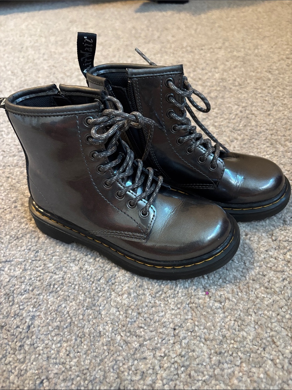 Kids Dr. Martins size 13 Metallic Gray Lace-Up Combat Boots
